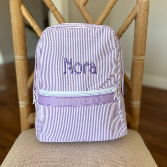 Personalized Seersucker Backpack Small Purple