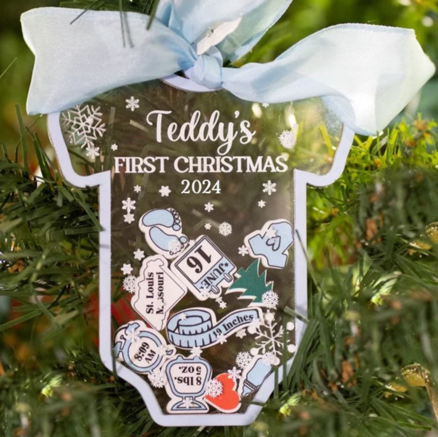 Personalized Baby's First Christmas Acrylic Onesie Shaker Ornament