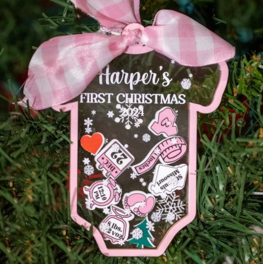 Personalized Baby's First Christmas Acrylic Onesie Shaker Ornament