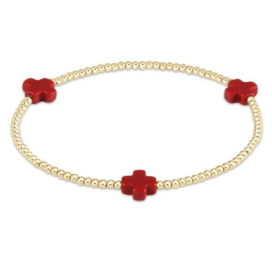 enewton Signature Cross Gold 2mm Bead Bracelet - Red