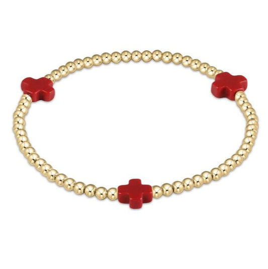 enewton Signature Cross Gold 3mm Bead Bracelet - Red