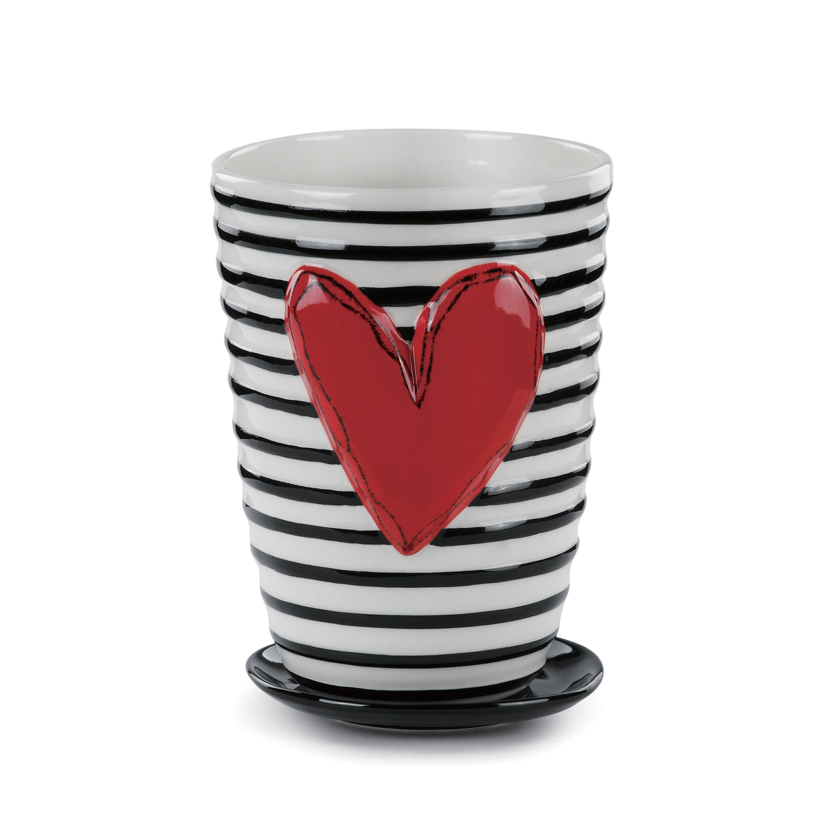 Striped Ceramic Pot w/Saucer