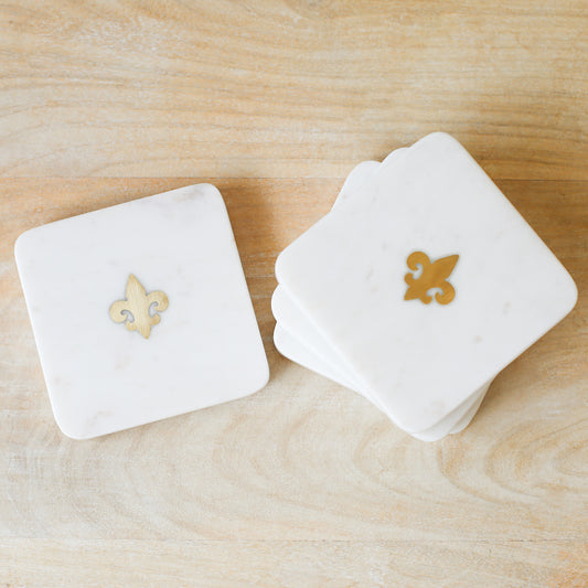 Fleur de Lis Marble Coaster Set