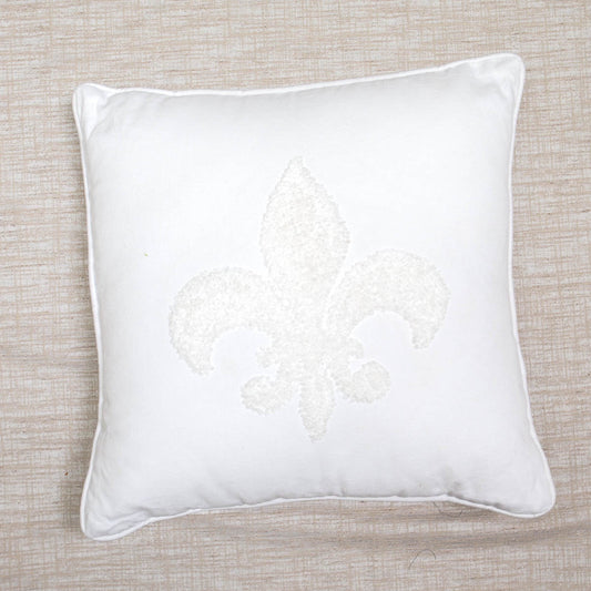White On White Fleur De Lis Embroidered Pillow
