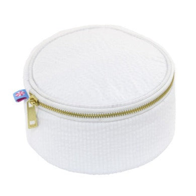Personalized Seersucker Button Bag - White