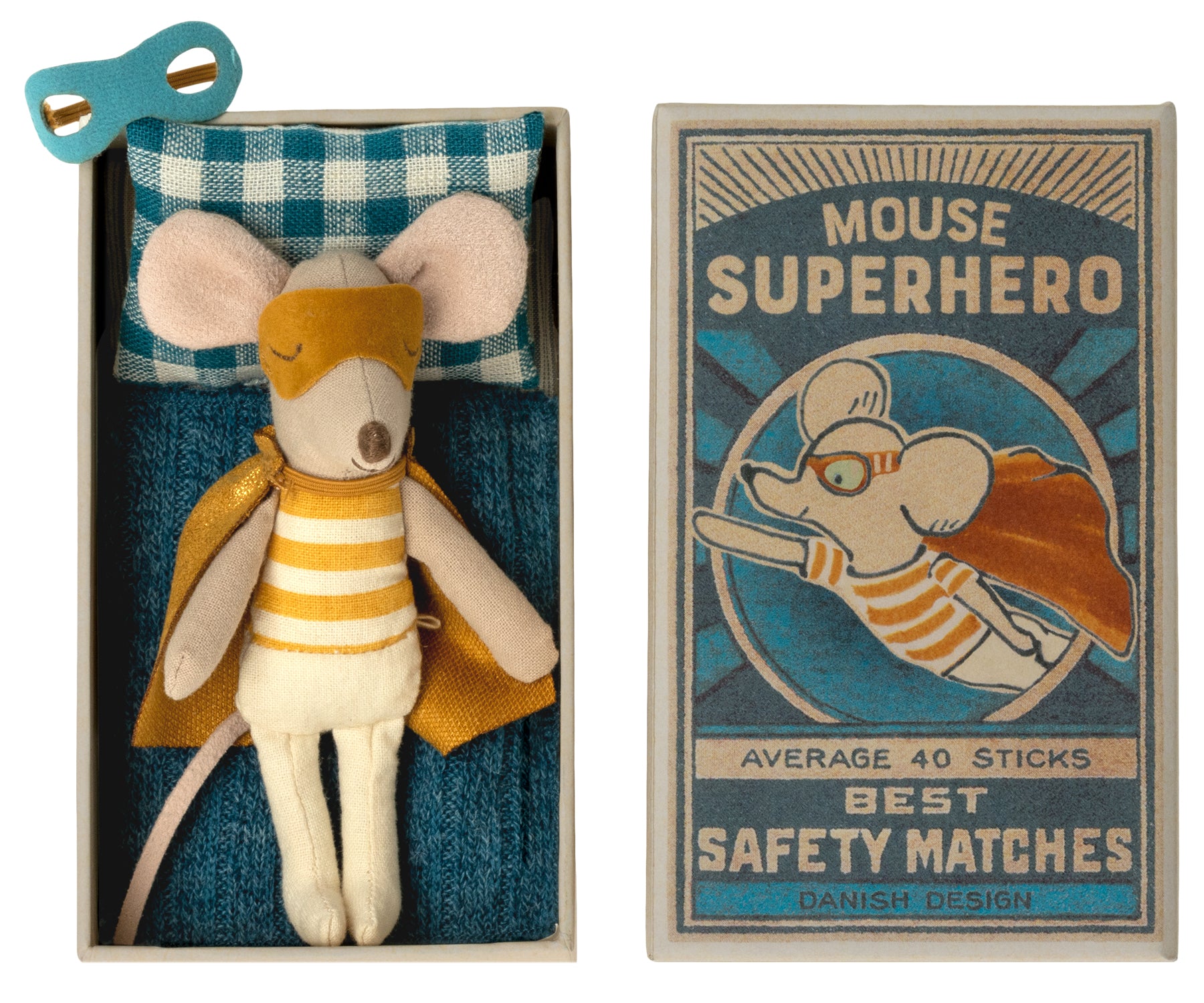 Maileg Superhero Mouse, Little Brother in Matchbox