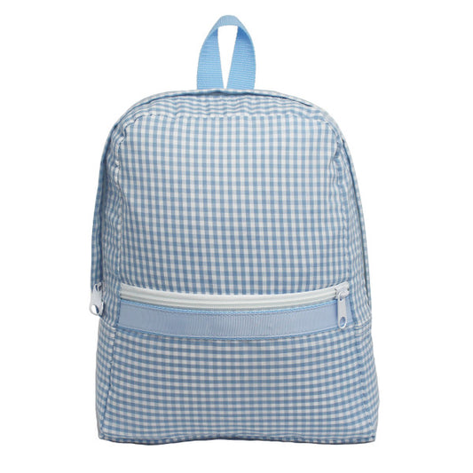 Personalized Small Gingham Backpack - Baby Blue