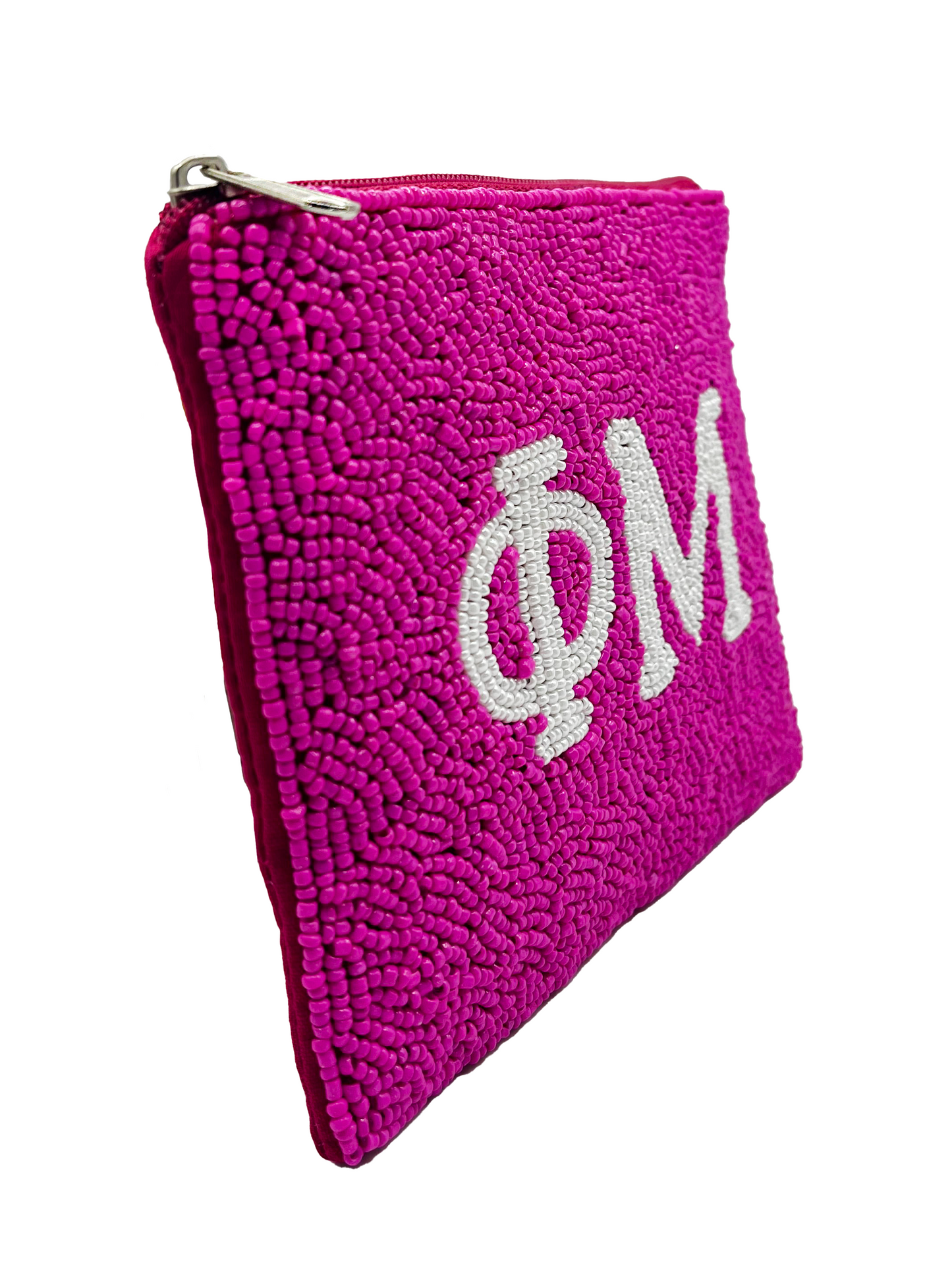 Sorority Hand-Beaded Coin Pouch - Phi Mu (Side View)