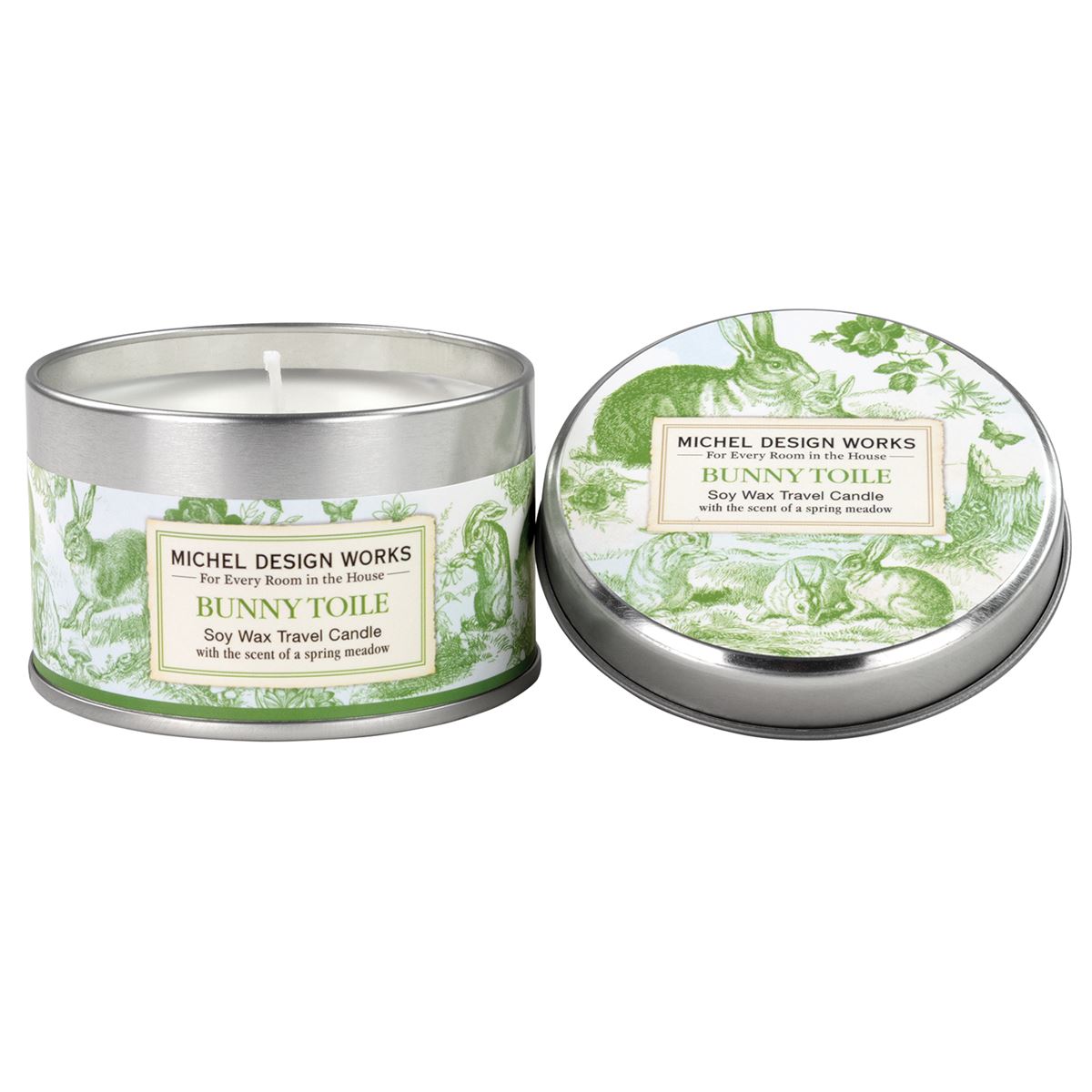 Michel Design Works Travel Tin Candle - 4 oz. - Bunny Toile