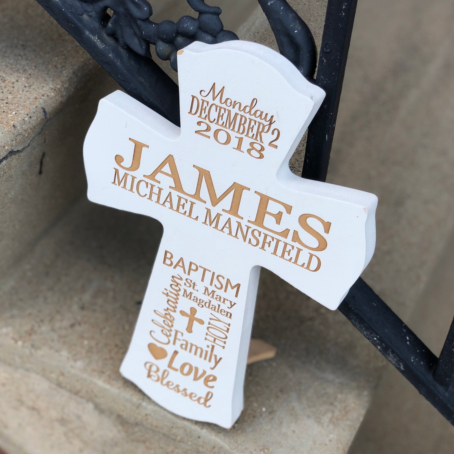 Personalized Wooden Cross - White