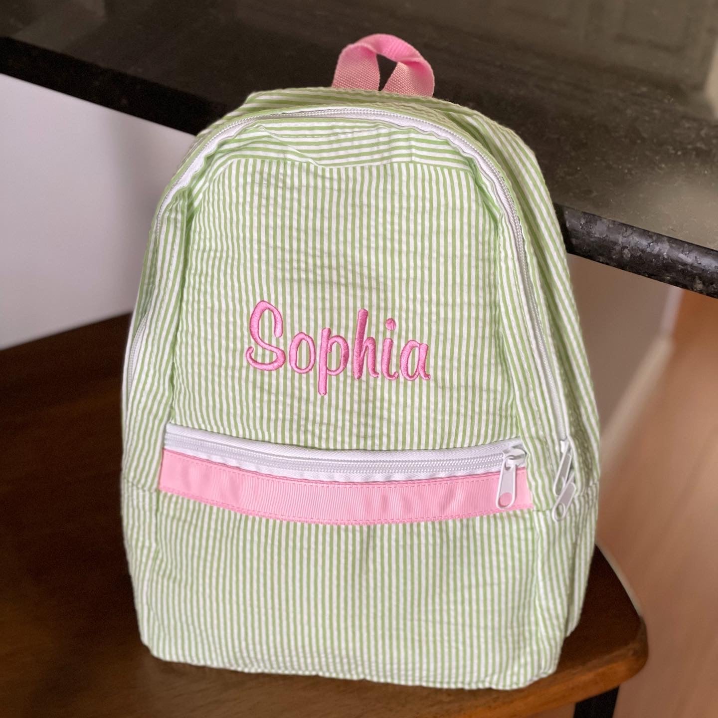 Personalized Small Seersucker Backpack - Lime