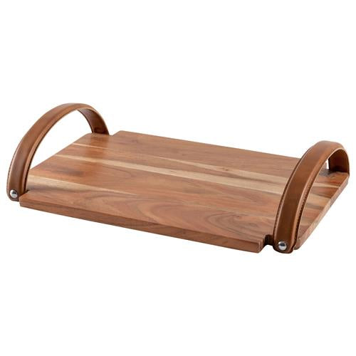 Wooden Tray w/Leather Handles