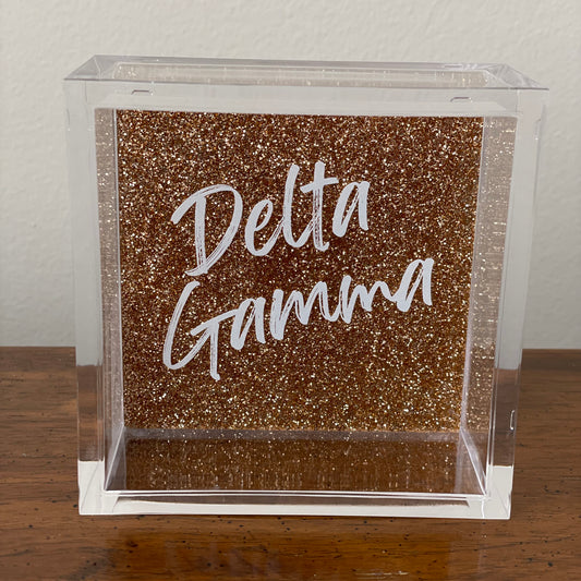 Personalized Luxe 5 Sided Acrylic Box - Sorority - Gold