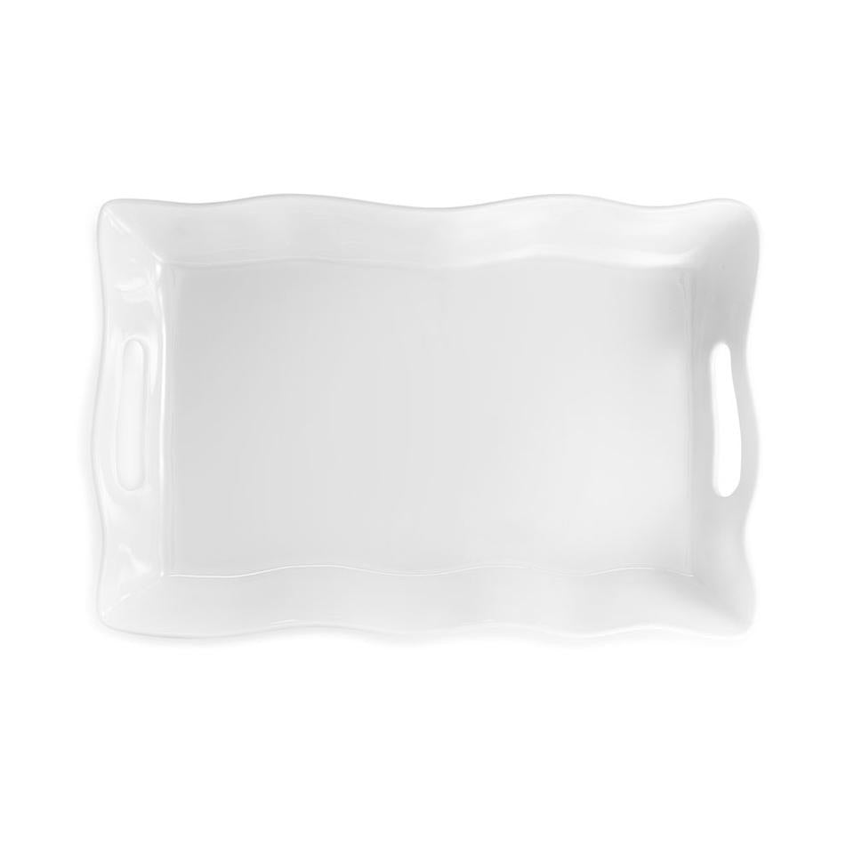 Personalized White Ruffle Melamine Tray w/Handles - Small