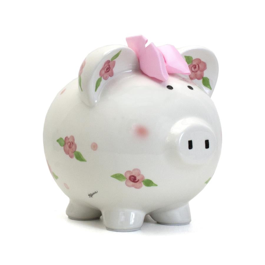Personalized Pink Posies Piggy Bank