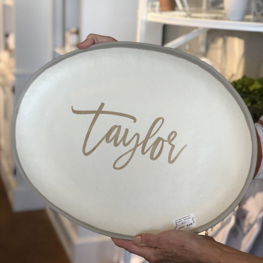 Personalized Potter Stone Grey Melaboo Oval Platter