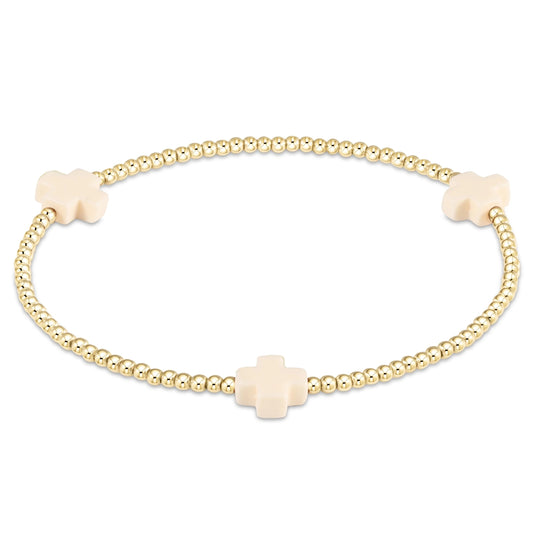 Enewton Signature Cross Gold Pattern 3MM Bead Bracelet - Off White