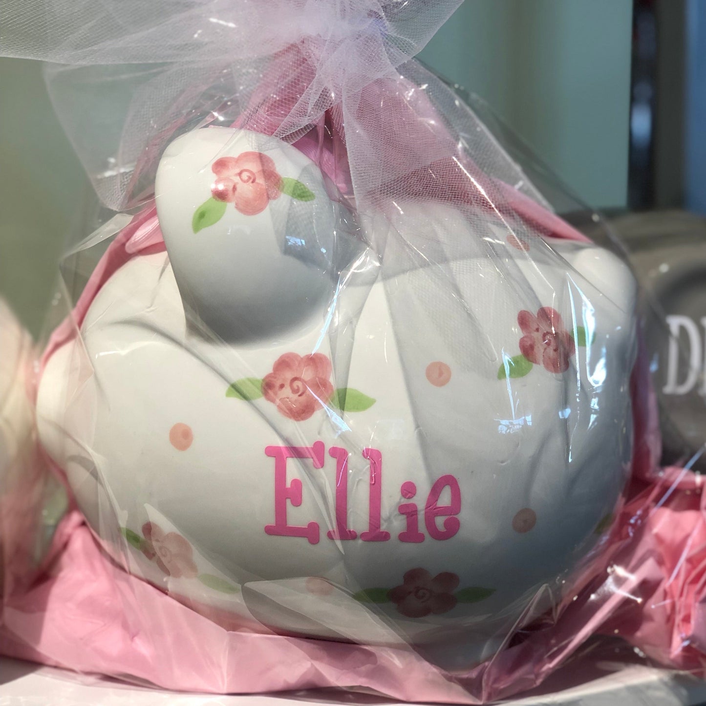 Personalized Pink Posies Piggy Bank
