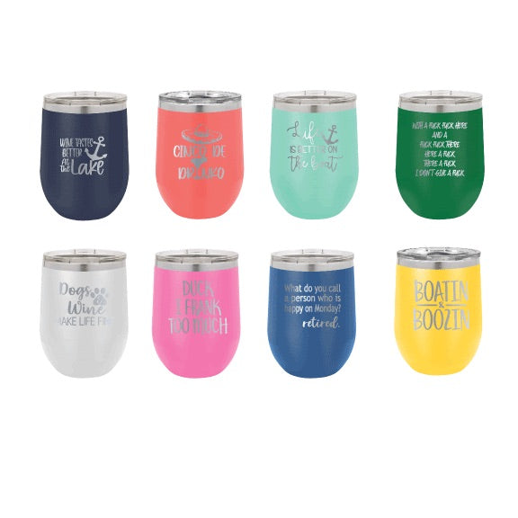Personalized Stainless Steel Wine Tumbler w/Lid - 12oz.