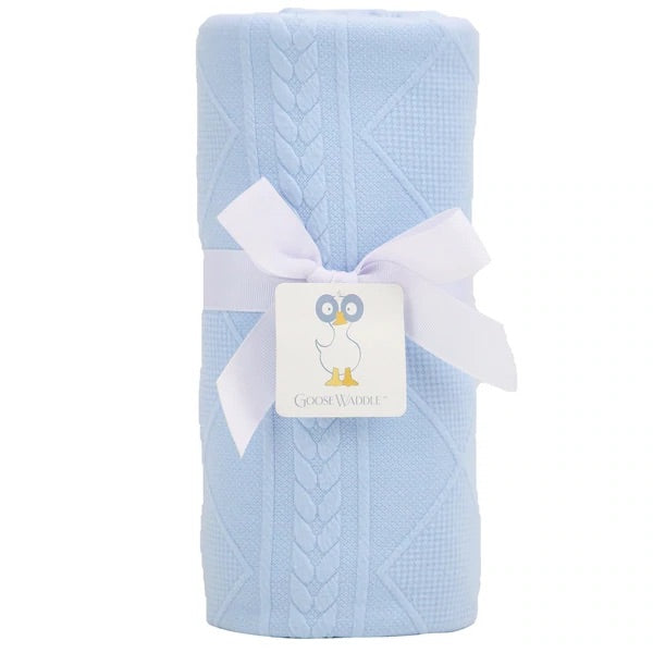 Personalized Knit Textured Pattern Baby Blanket - Blue