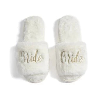Ivory Plush Slippers - Bride