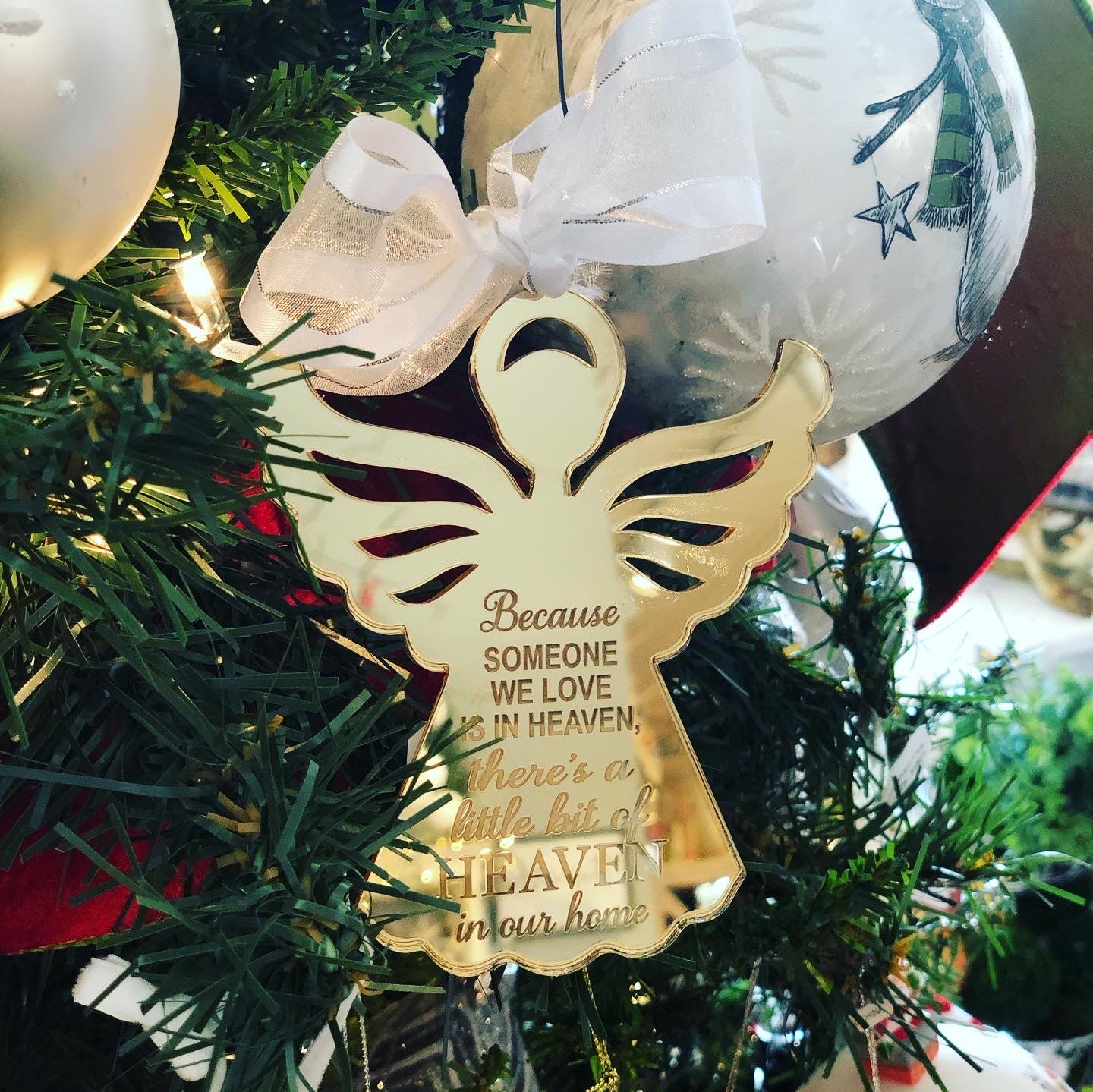 Laser Engraved, Mirrored Acrylic, Angel Ornament