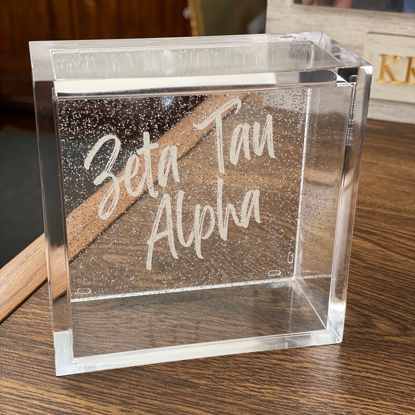 Personalized Luxe 5 Sided Acrylic Box - Sorority - Silver