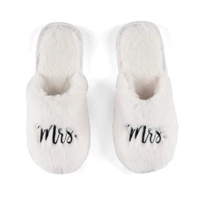 Ivory Plush Slippers - Mrs.