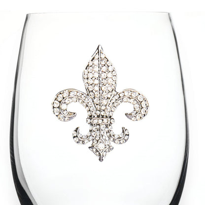 Jeweled Stemless Wine Glass - Every Day - Fleur De Lis