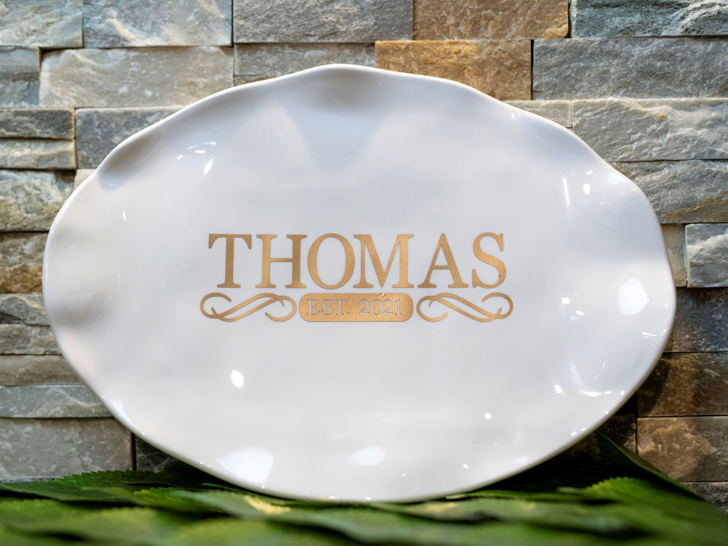 Personalized White Ruffle Melamine Platter - Oval