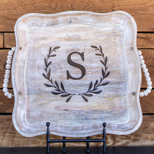 Personalized Scalloped Tray w/Beaded Handles